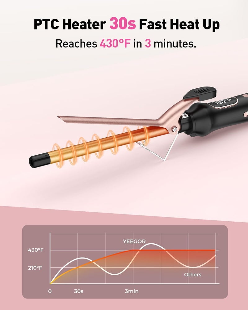 Yeegor 1/2 inch Thin Curling Iron,Extra Long Barrel Culing Wannd,100-240V Dual Voltage Small Hair Curler for Tight Curls,12 Temps - Image 4